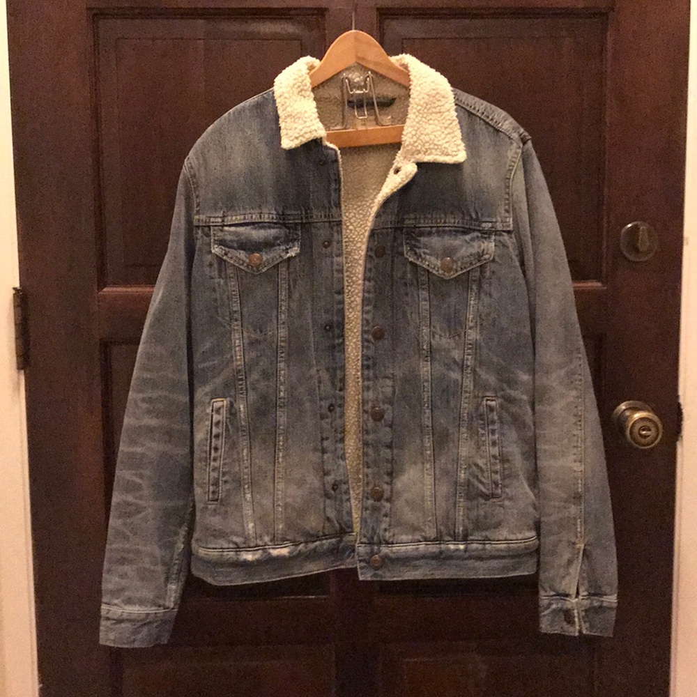 All Saints Men’s Fleece lined denim jacket